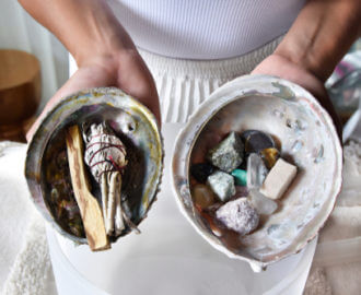 Abalone Shell with sage and crystals